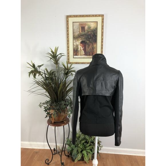 BCBGenaration Women Black M Leather And Ponte Envelope Neck Moto Jacket Mob Wife - Picture 4 of 10